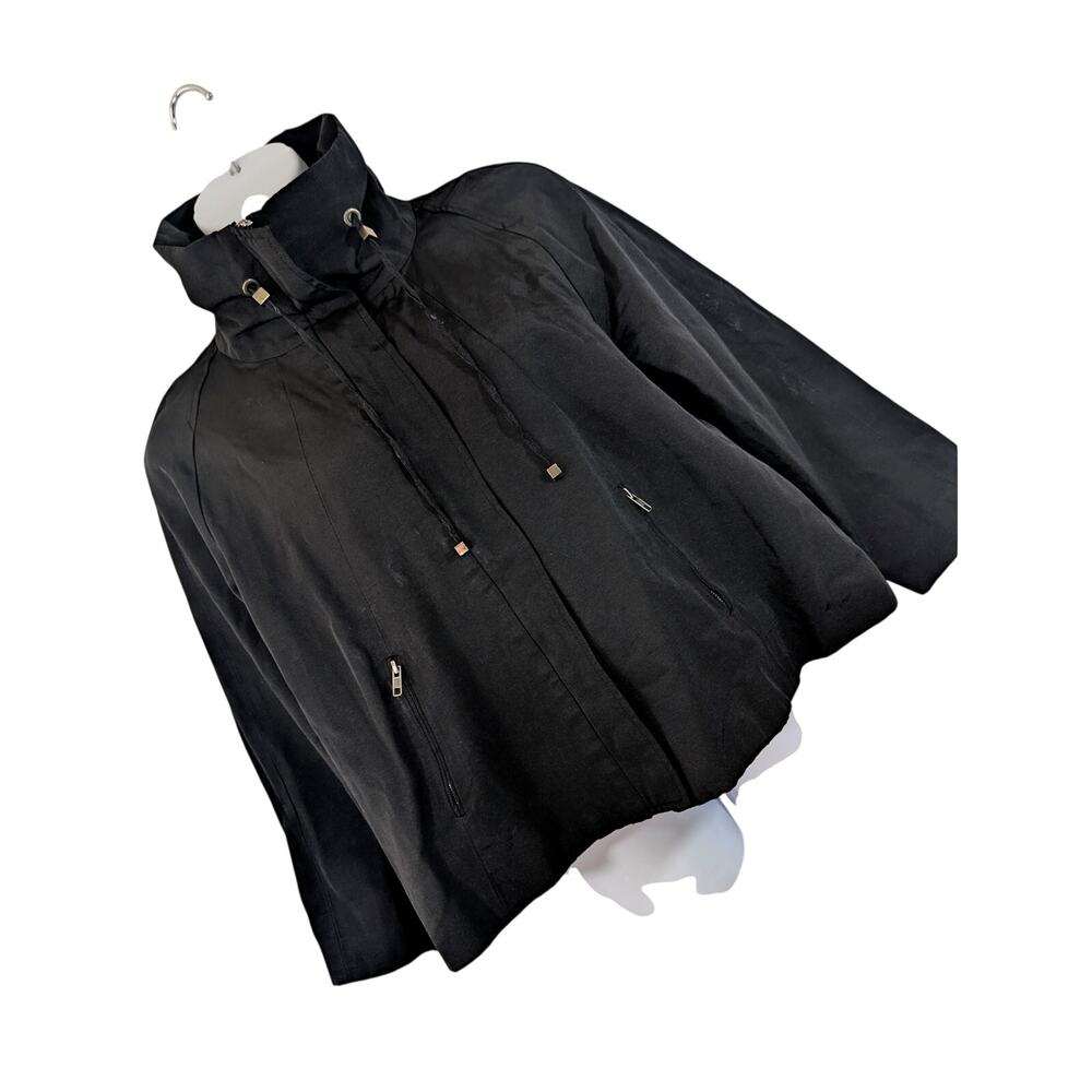 CHICO'S! GORGEOUS RICH BLACK ZIPPER FRONT, DRAWSTRING COTTON/POLY JACKET! SZ 16